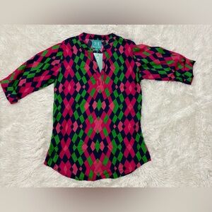 escapada Navy Tunic with Hot Pink and Kelly Green Diamond Print
